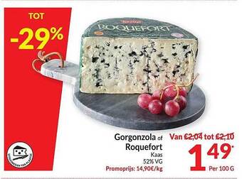 Intermarché Gorgonzola of roquefort kaas aanbieding
