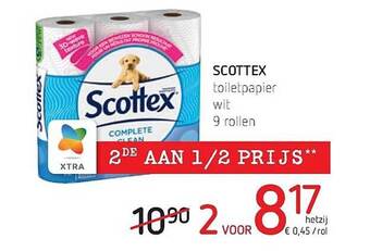 Spar Colruyt Scottex toiletpapier wit 9 rollen aanbieding