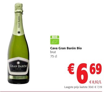 Colruyt Cava Gran Baron Bio brut 75 cl aanbieding