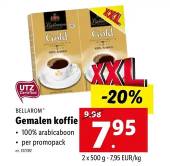 Lidl Bellarom gemalen koffie 2 x 500g aanbieding