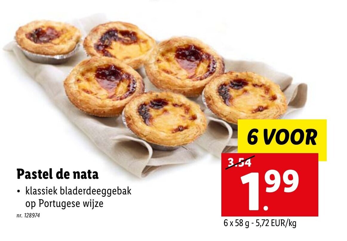 Pastel de nata 6 x 58g promotie bij Lidl