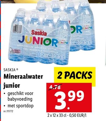Lidl Saskia mineraalwater junior aanbieding