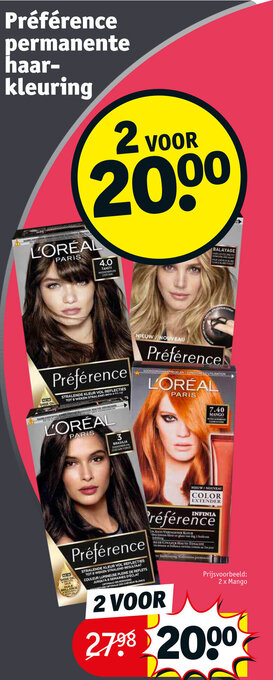 Kruidvat L'Oreal Preference Permanente haarkleuring 2 voor aanbieding