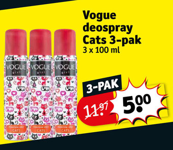 Kruidvat Vogue deospray Cats 3-pak 3 x 100 ml aanbieding