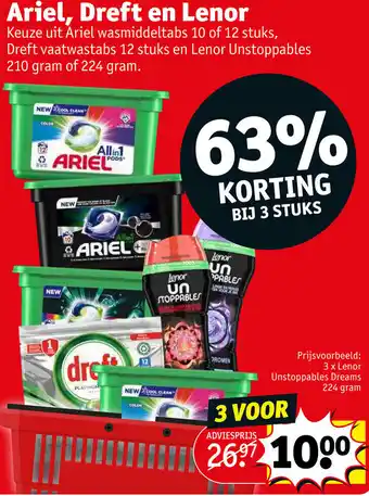 Kruidvat Ariel, dreft en lenor 3x lenor unstoppables dreams 224 gram aanbieding