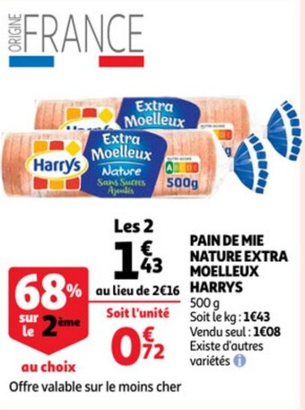 Auchan Pain De Mie Nature Extra Moelleux Harrys aanbieding