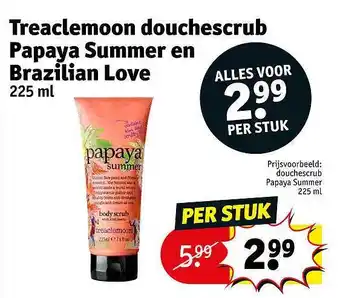 Kruidvat Treaclemoon douchescrub papaya summer en brazilian love aanbieding