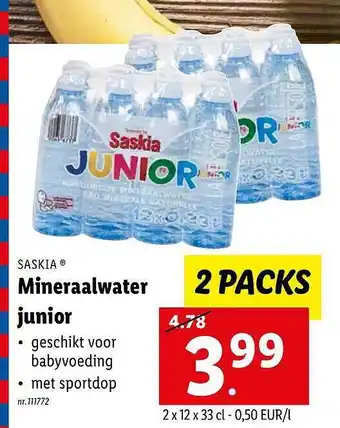 Lidl Saskia mineraalwater junior aanbieding