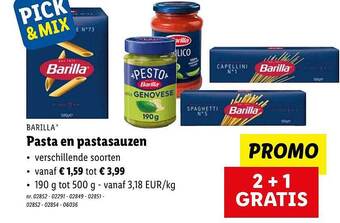 Lidl Barilla pasta en pastasauzen aanbieding