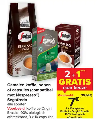 Carrefour Segafredo Gemalen Koffie, Bonen of Capsules (Compatibel met Nespresso) aanbieding