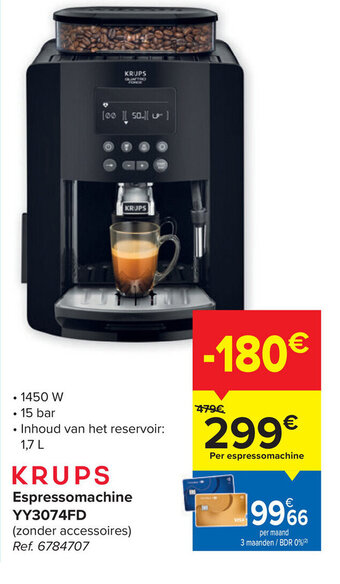 Carrefour Krups Espressomachine YY3074FD aanbieding