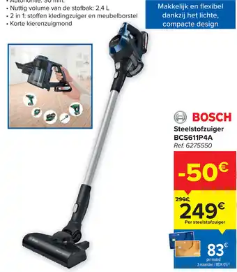 Carrefour Bosch Steelstofzuiger BDS611P4A aanbieding