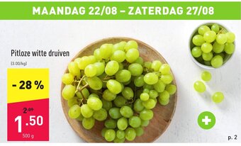 ALDI Pitloze witte druiven 500g aanbieding