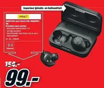 MediaMarkt Jabra elite sport black (100-98600001- 60) draadloze sport oortjes aanbieding