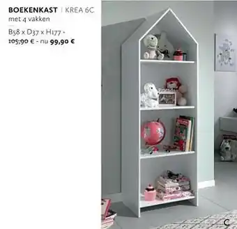 Krea Boekenkast krea 6c met 4 vakken B58 x D37 x H177 aanbieding