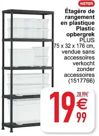 Cora Étagère de rangement en plastique plastic opbergrek plus 75 x 32 x 176 cm aanbieding
