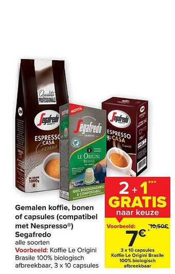 Gemalen koffie, bonen of capsules segafredo