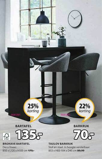Jysk Bartafel, barkruk aanbieding