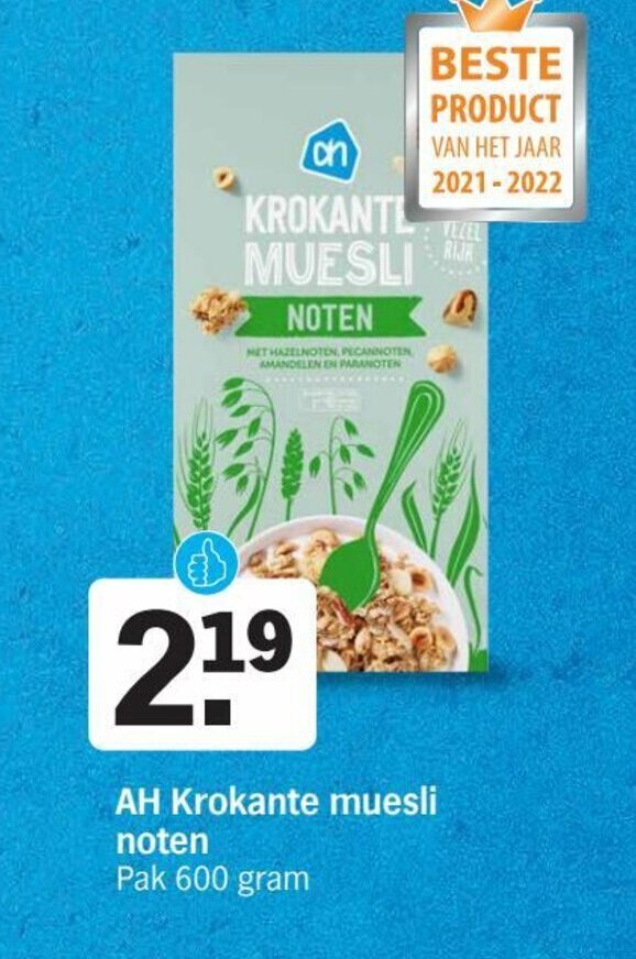 AH Krokante Muesli Noten Pak 600 Gram promotie bij Albert Heijn