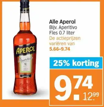 Albert Heijn Alle Aperol Bijv. Aperitivo Fles 0.7 Liter aanbieding