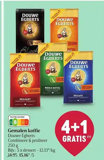 Delhaize Gemalen koffie douwe egberts 4+1 gratis aanbieding