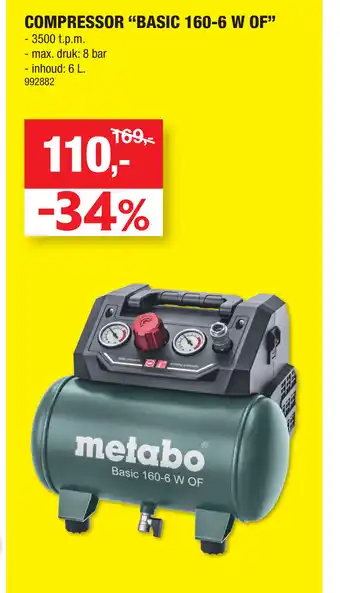Hubo Metabo Compressor Basic 160-6 W Of aanbieding