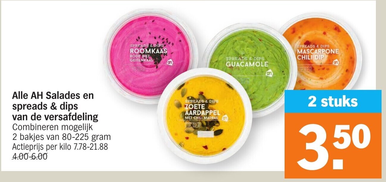 Alle AH Salades, Spreads en Dips van de Versafdeling promotie bij Albert Heijn