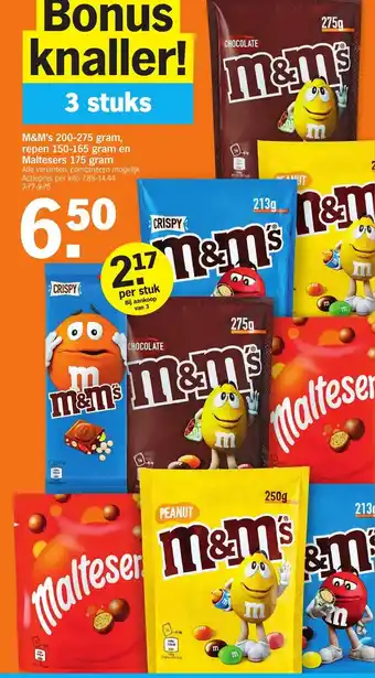 Albert Heijn M&M's 200-275gram, Repen 150-165gram en Maltesers 175gram aanbieding
