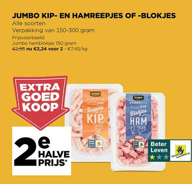 Jumbo kip en hamreepjes of blokjes promotie bij Jumbo