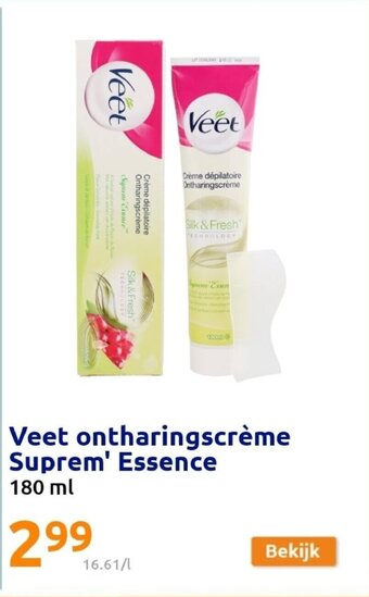 Action Veet Ontharingscreme Suprem' Essence 180 ml aanbieding