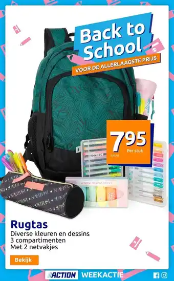Action Rugtas 3 compartimenten Met 2 netvakjes aanbieding