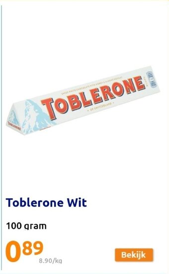Action Toblerone Wit 100 gram aanbieding