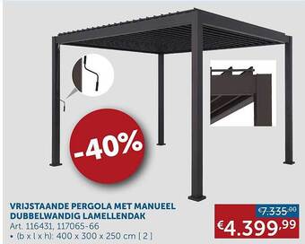 Zelfbouwmarkt Vrijstaande pergola met manueel dubbelwandig lamellendak aanbieding