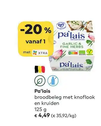 Bio Planet Pa'lais broodbeleg met knoflook en kruiden aanbieding