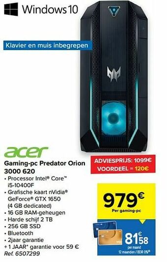 Carrefour Acer gaming-pc predator orion 3000 620 aanbieding