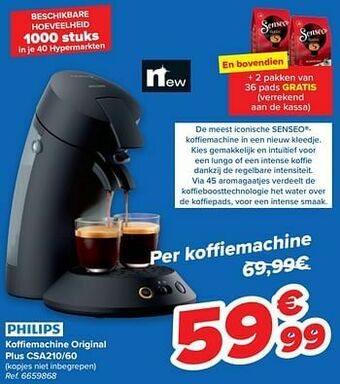 Carrefour Philips koffiemachine original plus csa210-60 aanbieding