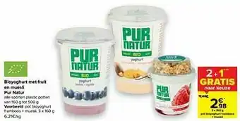 Carrefour Pot bioyoghurt framboos + muesli aanbieding