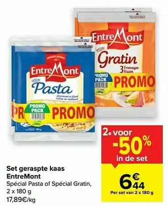 Carrefour Set geraspte kaas entremont aanbieding