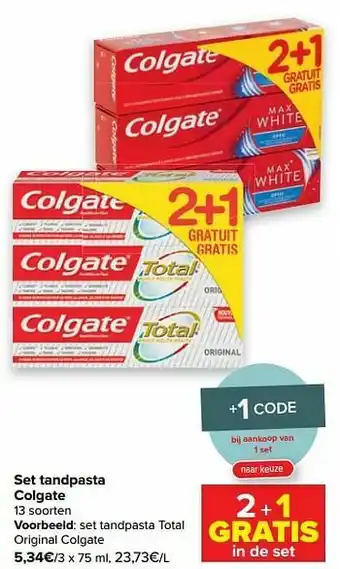 Carrefour Set tandpasta total original colgate aanbieding