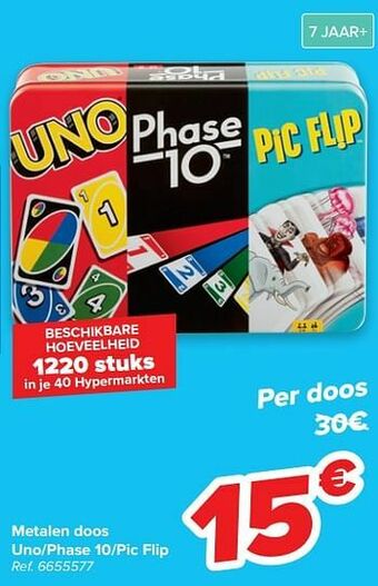 Carrefour Metalen doos uno-phase 10-pic flip aanbieding