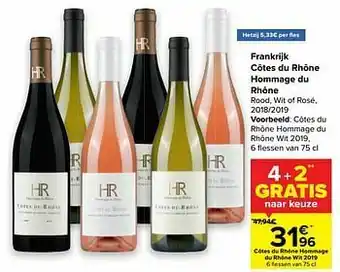 Carrefour Côtes du rhône hommage du rhône wit aanbieding
