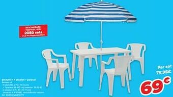 Carrefour Set tafel + 4 stoelen + parasol aanbieding