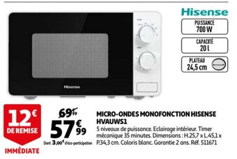 Auchan Hisense Micro-Ondes Monofonction HVAUWS1 aanbieding