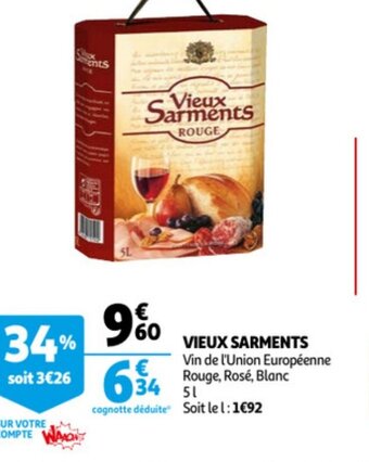 Auchan Vieux Sarments Vin de Union Europeene Rouge, Rose, Blanc 5L aanbieding