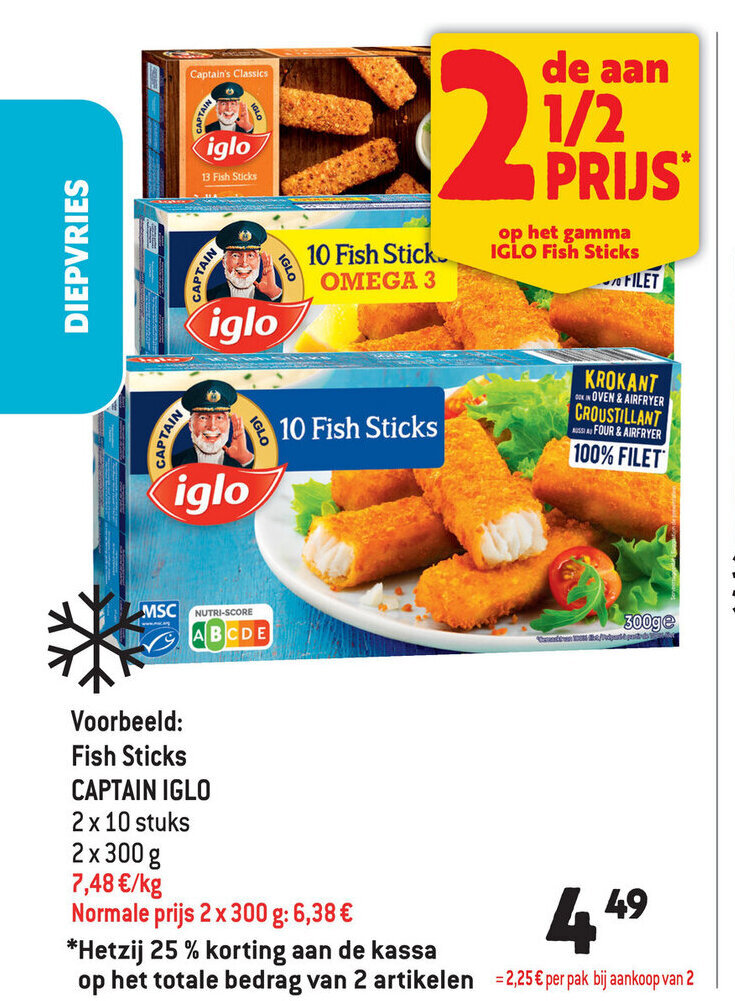 Captain Iglo Fish Sticks 2 x 10 Stuks 2 x 300g promotie bij Louis Delhaize