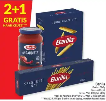 Intermarché Barilla Pasta - 500g, Saus - 400g of Pesto - Van 190g tot 200g aanbieding