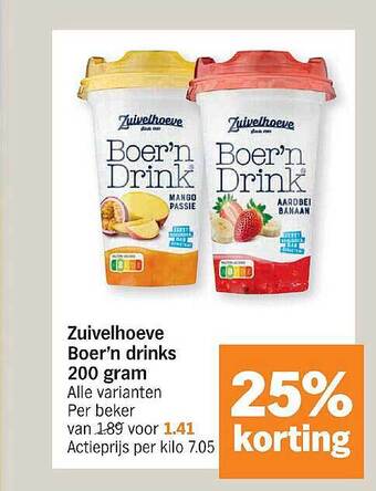 Albert Heijn Zuivelhoeve boer'n drinks 200 gram aanbieding