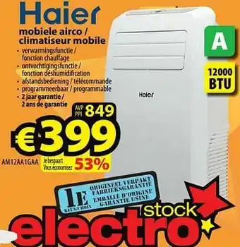 ElectroStock Haier mobiele airco - climatiseur mobile am12aa1gaa aanbieding