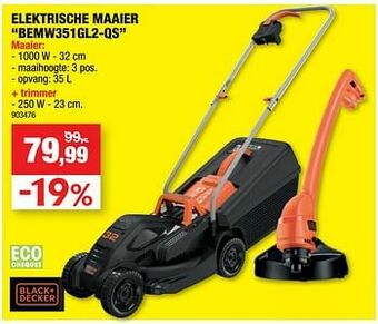 Hubo Black + decker elektrische maaier bemw351gl2-qs aanbieding