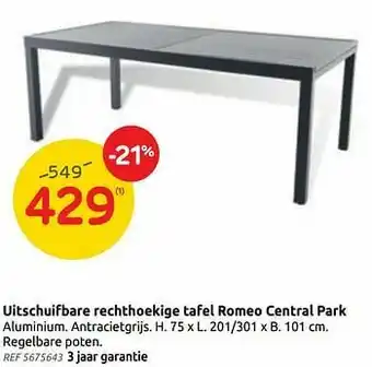 Brico Uitschuifbare rechthoekige tafel romeo aanbieding